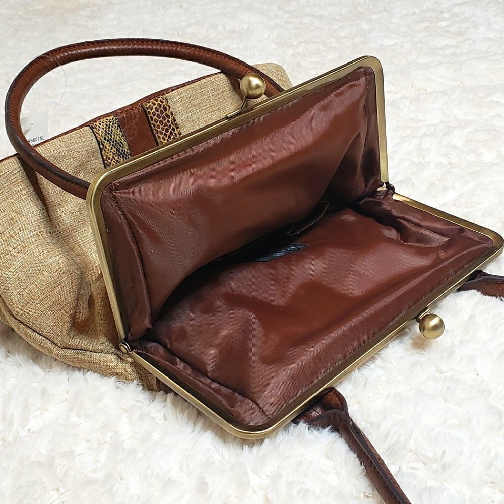 Bueno Handbag Purse Kiss Snap Closure Boho Retro Faux Snakeskin Accent - Picture 3 of 8